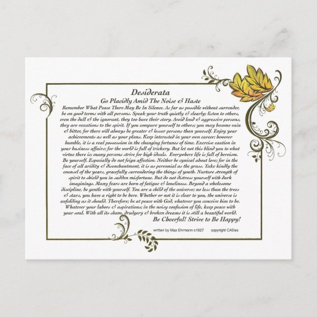 DESIDERATA Card by Max Ehrmann-Autumn Leaves (Front)