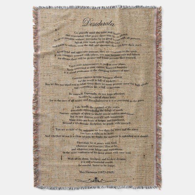 Desiderata "Desired Things" on Faux Linen Burlap Throw Blanket (Front Vertical)