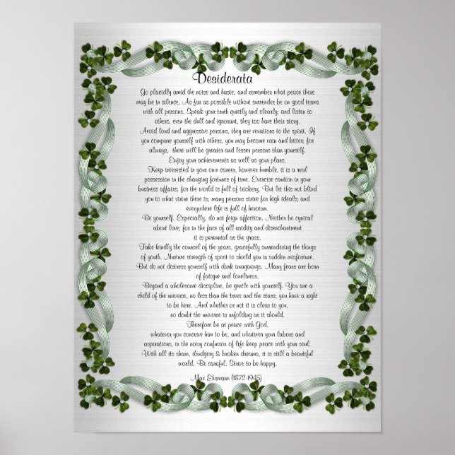Desiderata "desired things" prose Irish background Poster (Front)