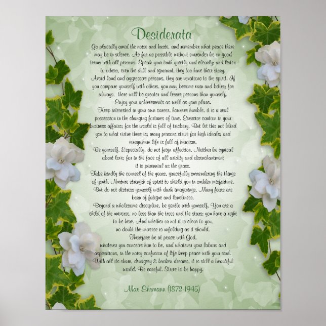 Desiderata "desired things", prose Ivy floral Poster (Front)