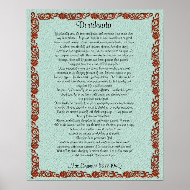 Desiderata "desired things", prose poster (Front)