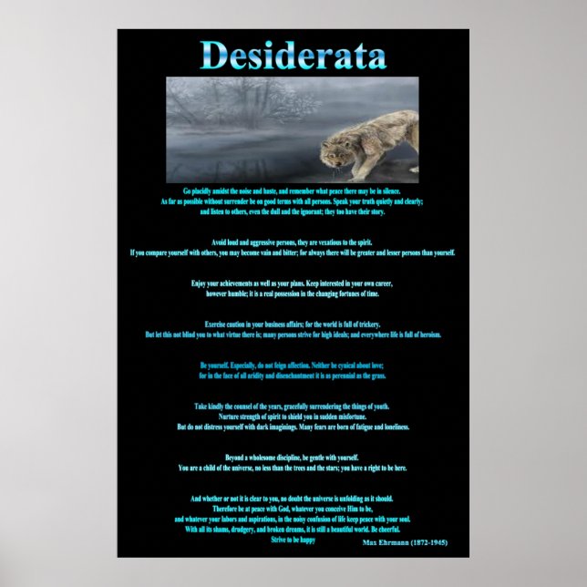 Desiderata Grey Wolves  Drinking Posters (Front)