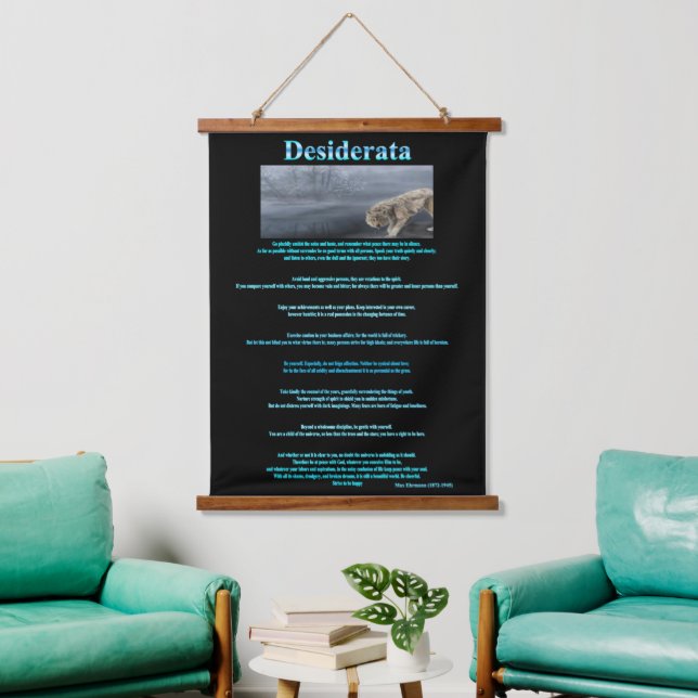 Desiderata Grey Wolves standing by a river bank  Hanging Tapestry (Living Room)