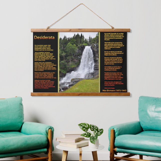 DESIDERATA Orange Waterfalls stream in the forest Hanging Tapestry (Living Room)