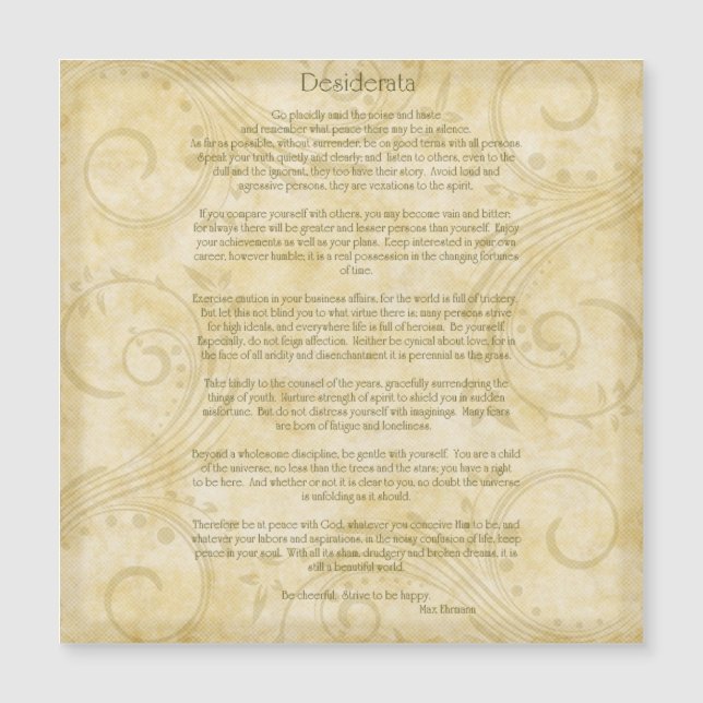 Desiderata par Max Ehrmann Magnet (Devant)
