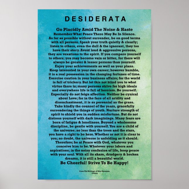 Desiderata Poem by Max Ehrmann Abstract Watercolor Poster (Front)