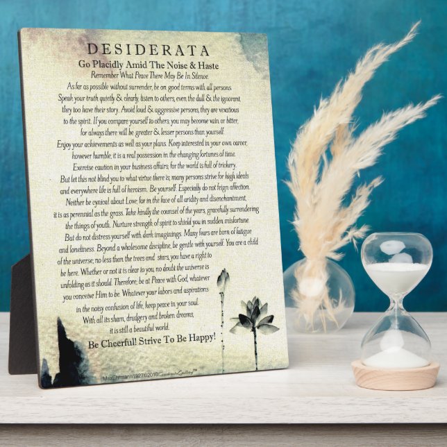 Desiderata Poem by Max Ehrmann Watercolor Lotus Plaque (Side)
