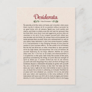 Desiderata Poem Carte postale Mini Art