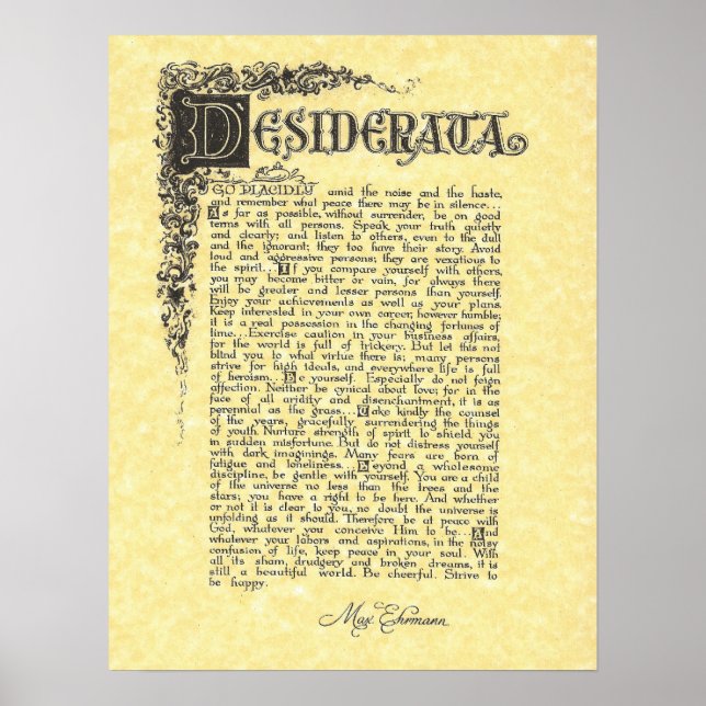 DESIDERATA Poem=Max Ehrmann=Parchment Collection Poster (Front)