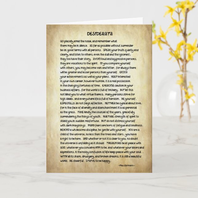 Desiderata Poem On A Creeting Card (Yellow Flower)
