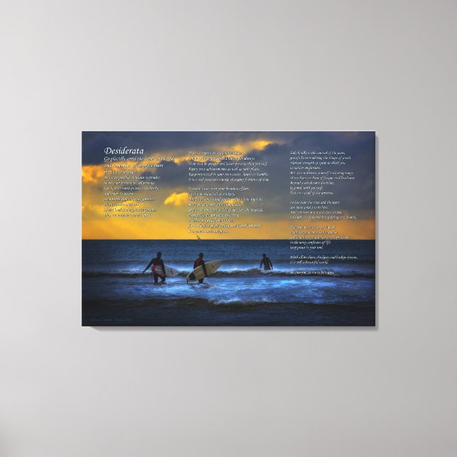 Desiderata Poem on Surfing At Sundown - MEDIUM Canvas Print (Front)