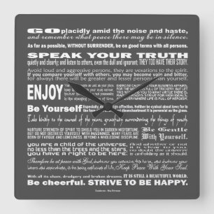 Desiderata Poem Poesy Verse Poetry (Dark Grey) Square Wall Clock