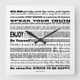 Desiderata Poem Poesy Verse Poetry Quote (White) Square Wall Clock