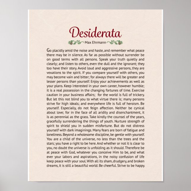 Desiderata Poem Poster Print (Front)