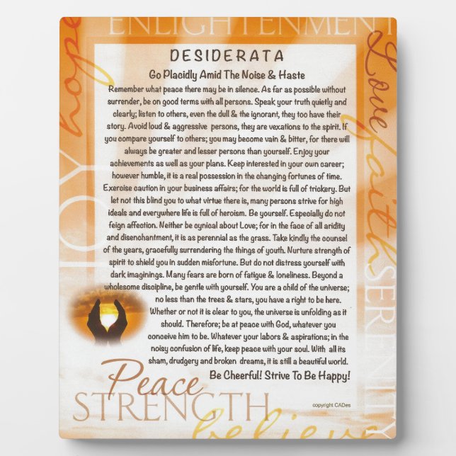 Desiderata Poem with Praying Hands Plaque (Front)