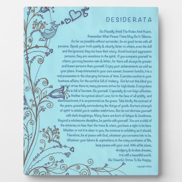 Desiderata Poem with the Bluebird of Happiness Plaque | Zazzle.ca