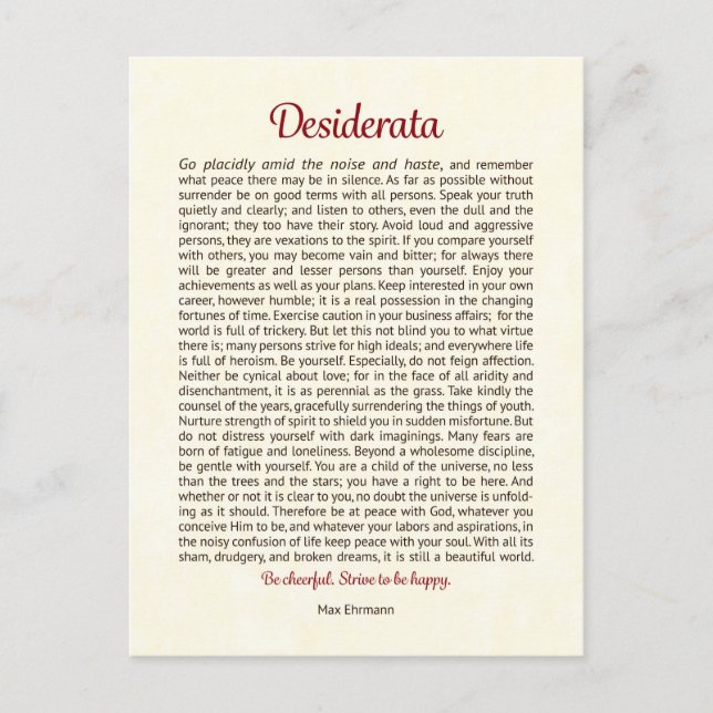 Desiderata Postcard | Desiderata Mini Art (Front)
