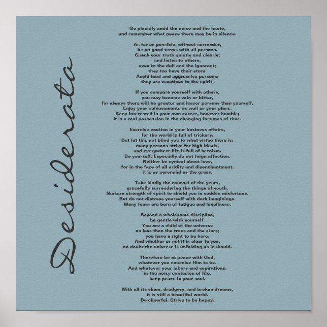 Desiderata Poster - Change Background Colour (Front)