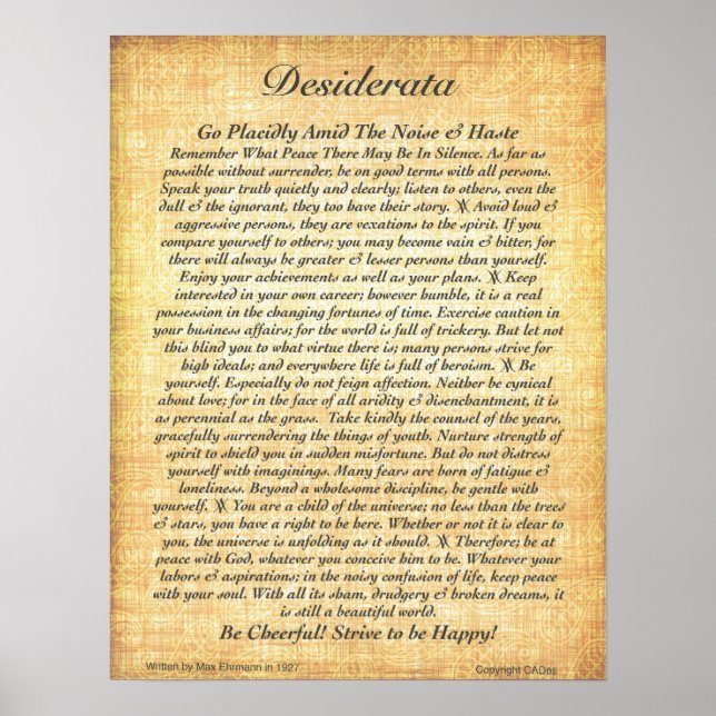 DESIDERATA Poster de Max Ehrmann=16x20 Fossil (Devant)