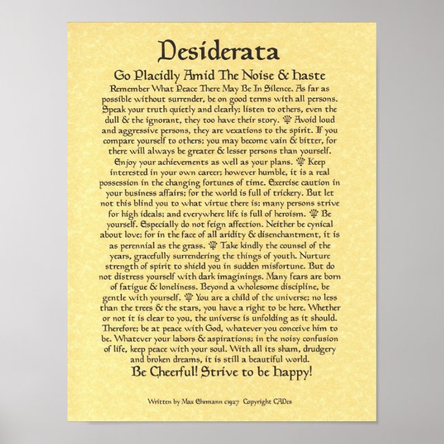 DESIDERATA Poster Max Ehrmann-Medieval Calligraphy (Front)
