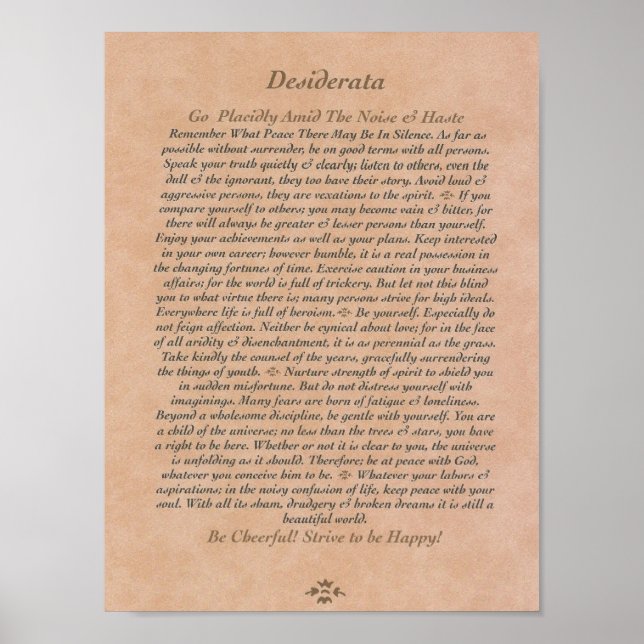 DESIDERATA Poster on Tanned Leather (Front)