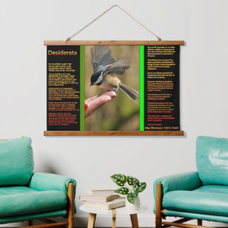 DESIDERATA sparrow in my wife's hand eating food Hanging Tapestry