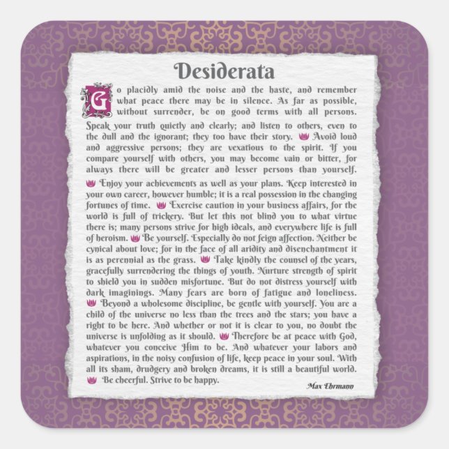 Desiderata - Things desired  Square Sticker (Front)
