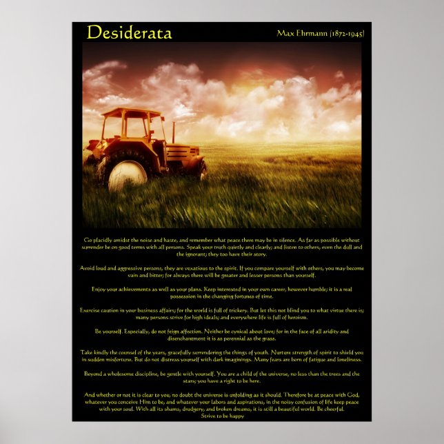 Desiderata Tractor in a Wheat Field Poster (Front)