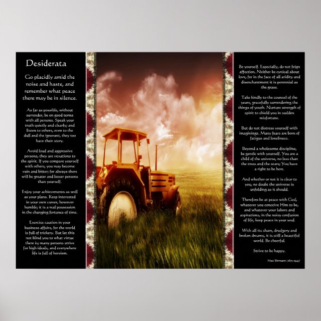 Desiderata Tractor Plowing Posters (Front)