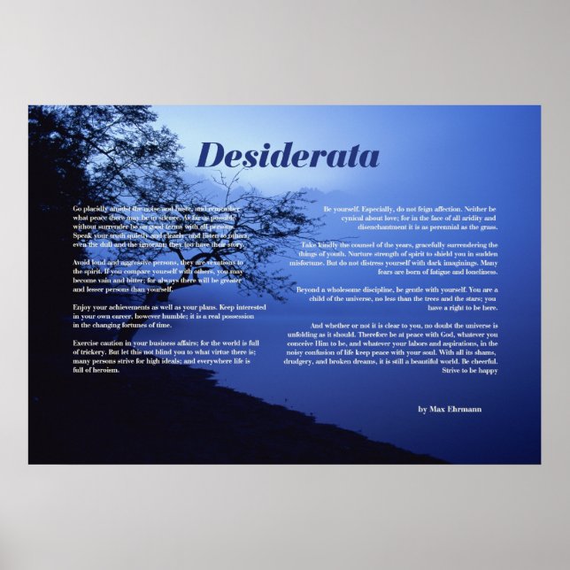 Desiderata Tree by Lake Poster (Front)