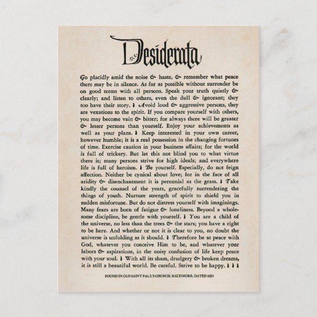 Desiderata vintages - carte postale (Devant)