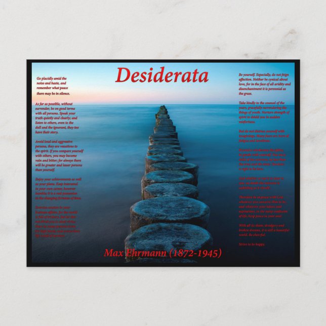 Desiderata walkway onto the ocean with pillions postcard (Front)