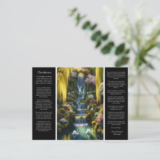 Desiderata Waterfall: Shadowed Swans, Sunny Blooms Postcard (Standing Front)
