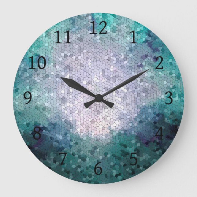 Design 15 Blue Teal Green Aqua Mosaic Digital Art Large Clock (Front)
