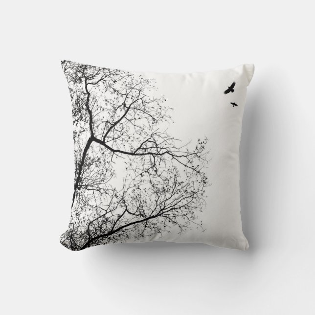 Design 24 Trees and Birds Crow Raven Throw Pillow (Front)