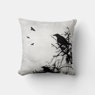 Design 43 Crow Raven Birds Grey Throw Pillow