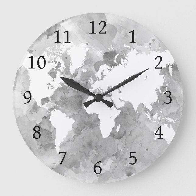 design 49 Gray World Map Large Clock (Front)