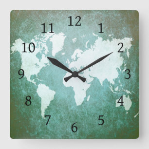 Design 55 World Map Square Wall Clock