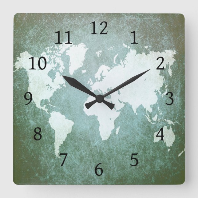 Design 55 World Map Square Wall Clock (Front)
