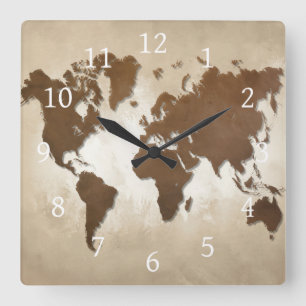 Design 64 world map square wall clock