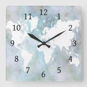 Design 68 world map square wall clock