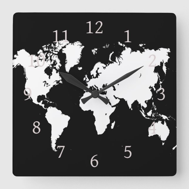 Design 69 World Map Square Wall Clock (Front)