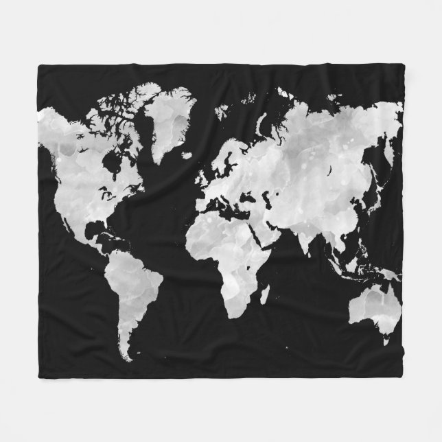 Design 70 black grey world map fleece blanket (Front (Horizontal))