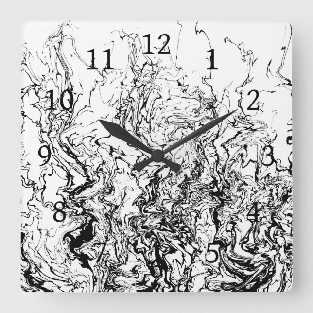 Design 80 black white abstract square wall clock (Front)