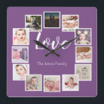 Design a 12 Photo Collage Personalized Purple Square Wall Clock<br><div class="desc">12 Photo Collage Personalized Template wall clock / Purple.. simply add your own photographs and text to this great wall clock .. easy to personalize .. customizable photo template clock from Ricaso - perfect gift-ideas</div>