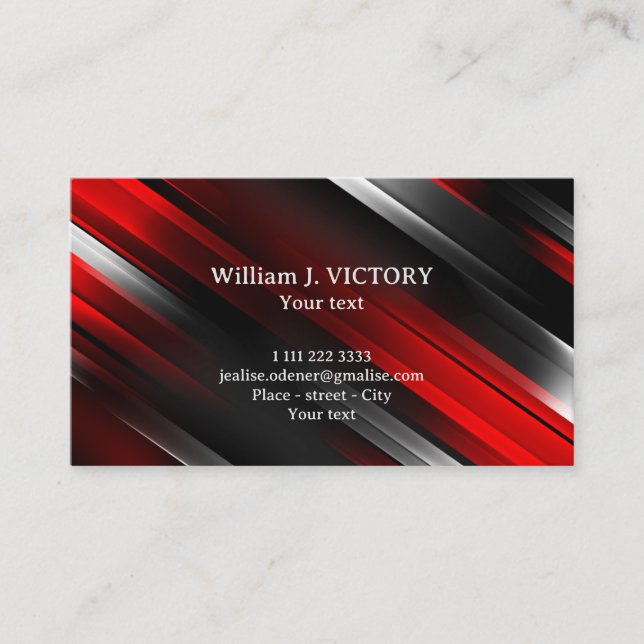 Design abstrait rouge argent noir carte de visite (Devant)
