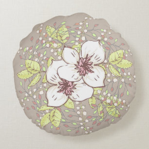 Design Coussin Floral Tan & Blanc