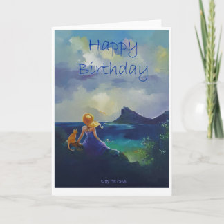 Design de carte d'anniversaire de fille et de chat