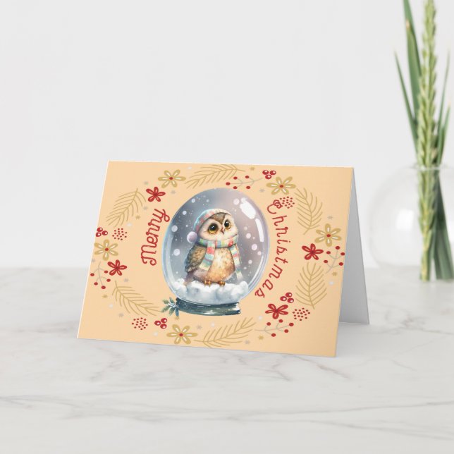 Design de carte de Noël avec hibou et couronne (Devant)