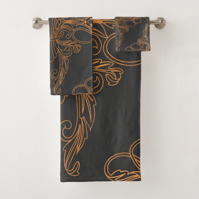 Design de luxe, motif floral, gris foncé, cuivre (En situation)